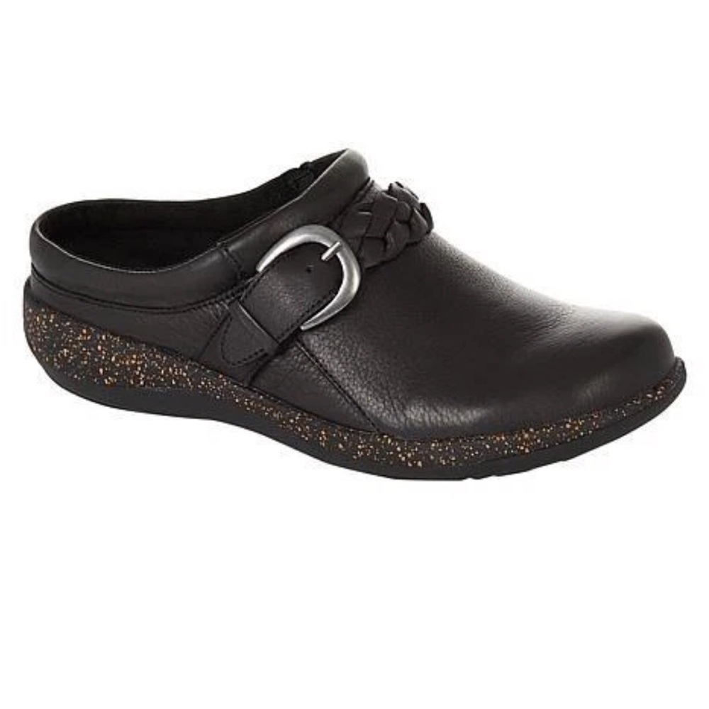 Aetrex Libby Braided Black Leather Suede Slip On Mule Women’s Size 7.5-8